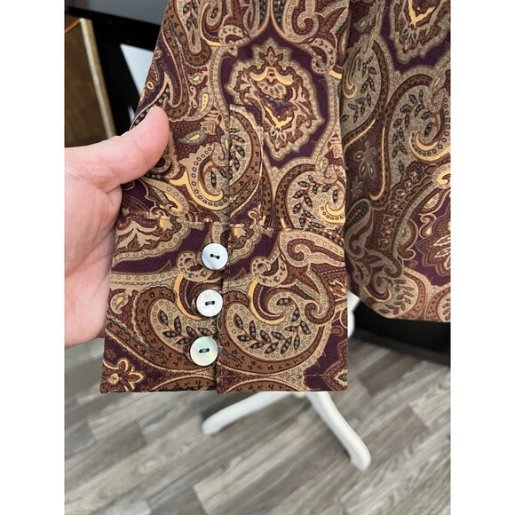 Caribbean Joe Women’s Shirt Blouse Size M Paisley Long Sleeve Button Up Collared - Picture 7 of 10